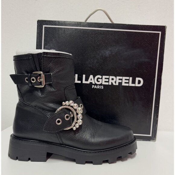 KARL LAGERFELD / Marceau / Black / Lug-Sole / Combat Boot / With Crystal Detail - Picture 7 of 9